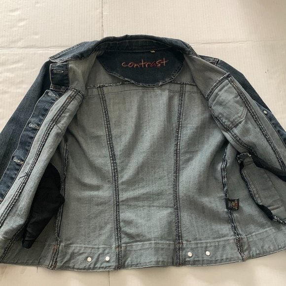 Contrast Womens Blue Denim Jean Jacket Button Closer Size Small - Picture 2 of 12
